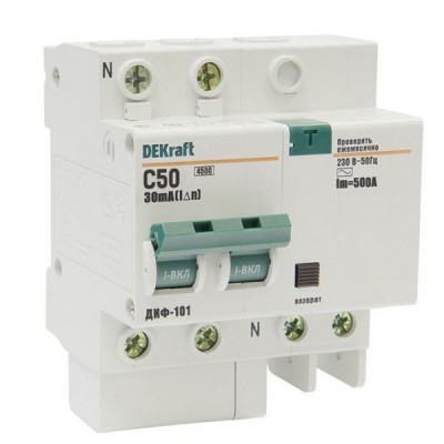 Автоматический выключатель дифференциального тока DEKraft ДИФ-101 2п C 50А 30мА тип AC 4.5кА