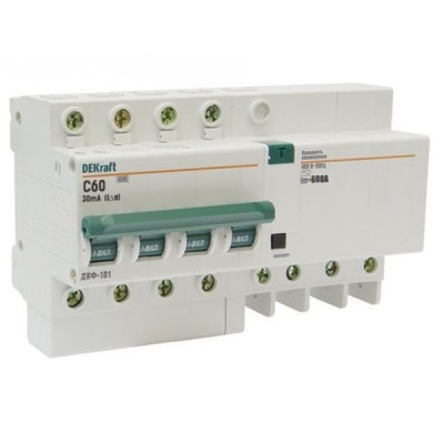 Автоматический выключатель дифференциального тока DEKraft ДИФ-101 4п C 60А 30мА тип AC 4.5кА