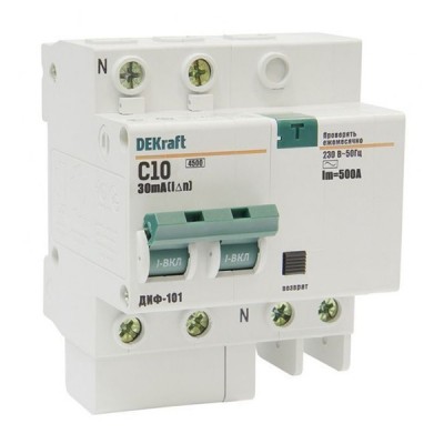 Автоматический выключатель дифференциального тока DEKraft ДИФ-101 2п C 10А 30мА тип AC 4.5кА
