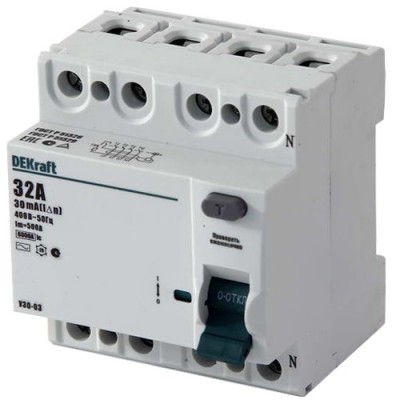 Выключатель дифференциального тока DEKraft УЗО-03 4п 32А 30мА тип AC 6кА