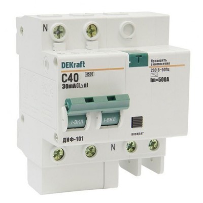 Автоматический выключатель дифференциального тока DEKraft ДИФ-101 2п C 40А 30мА тип AC 4.5кА