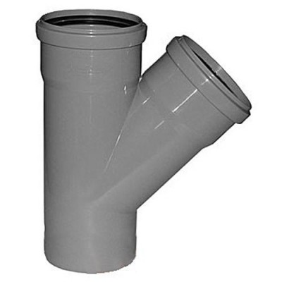 Тройник канализационный ПВХ Хемкор 3.2 Ду 110х110х110 мм 45 градусов с кольцом серый