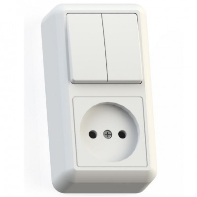 Блок розетки с выключателем Кунцево-Электро Оптима БКВР-404 двухклавишный белый