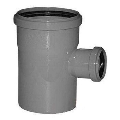 Тройник канализационный ПВХ Хемкор 3.2 Ду 110х50х110 мм 87 градусов с кольцом серый