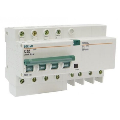 Автоматический выключатель дифференциального тока DEKraft ДИФ-101 4п C 32А 30мА тип AC 4.5кА